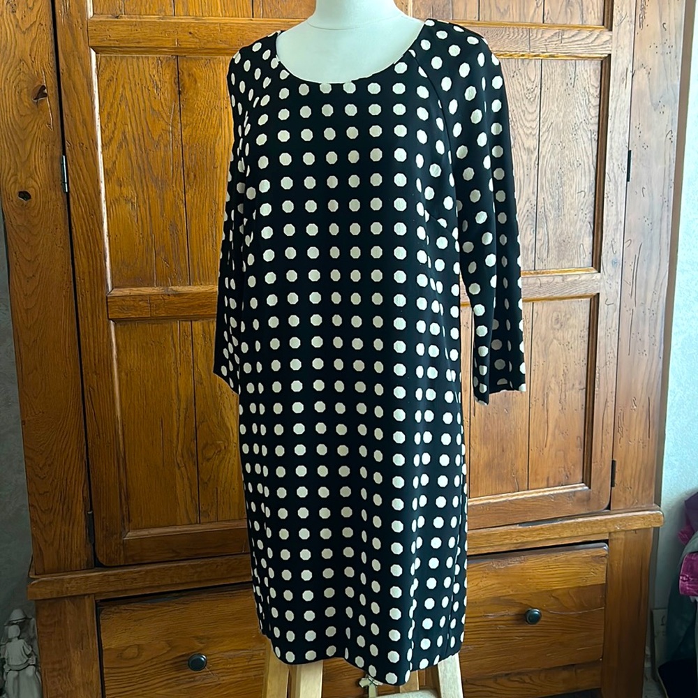 LILI WANG for LILI’S CLOSET Black & White POLKA DOT SHIFT DRESS🖤GENTLY WORN.